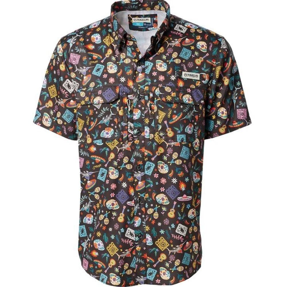 Magellan Outdoors Dia De Los Muertos Print Short Sleeve Fishing Shirt‎ XS $30